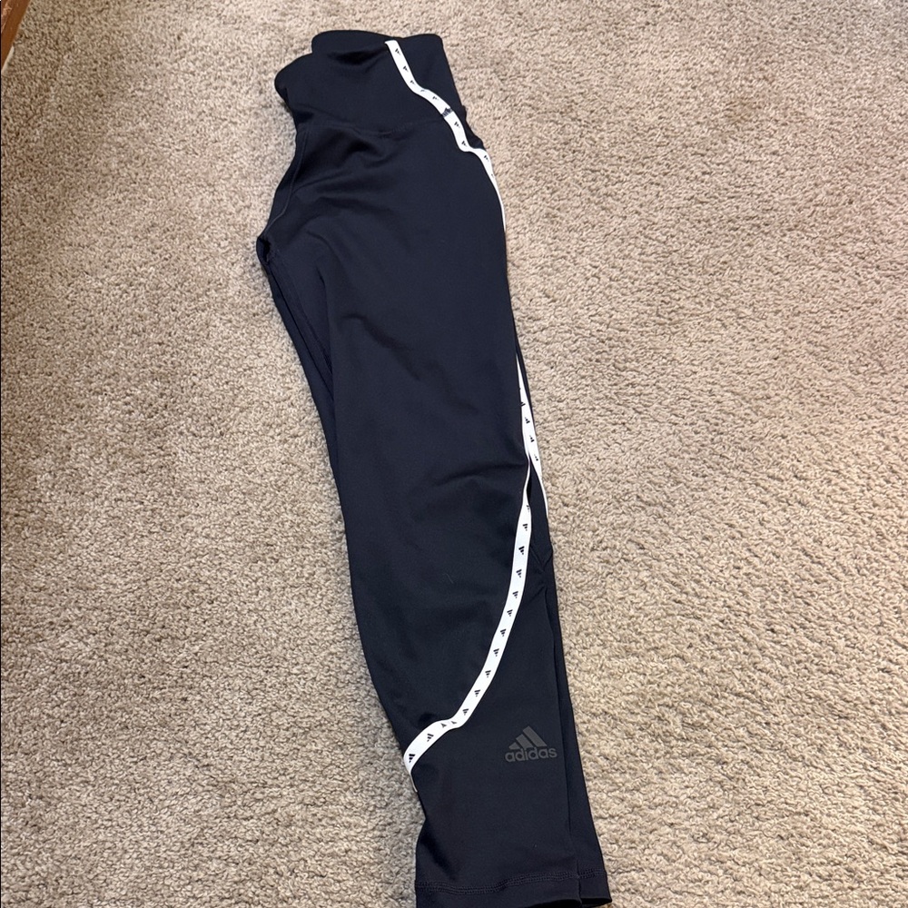 adidas Black Leggings with White Side Stripe Trim
